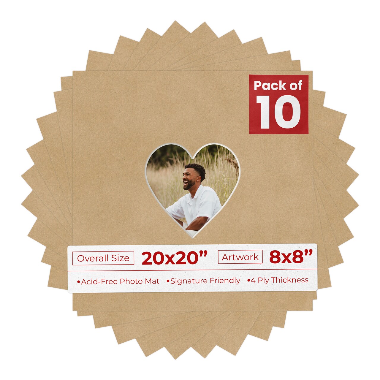 Beige Suede Mat Board for 20x20 Frames - Heart Opening for 8x8 Photos